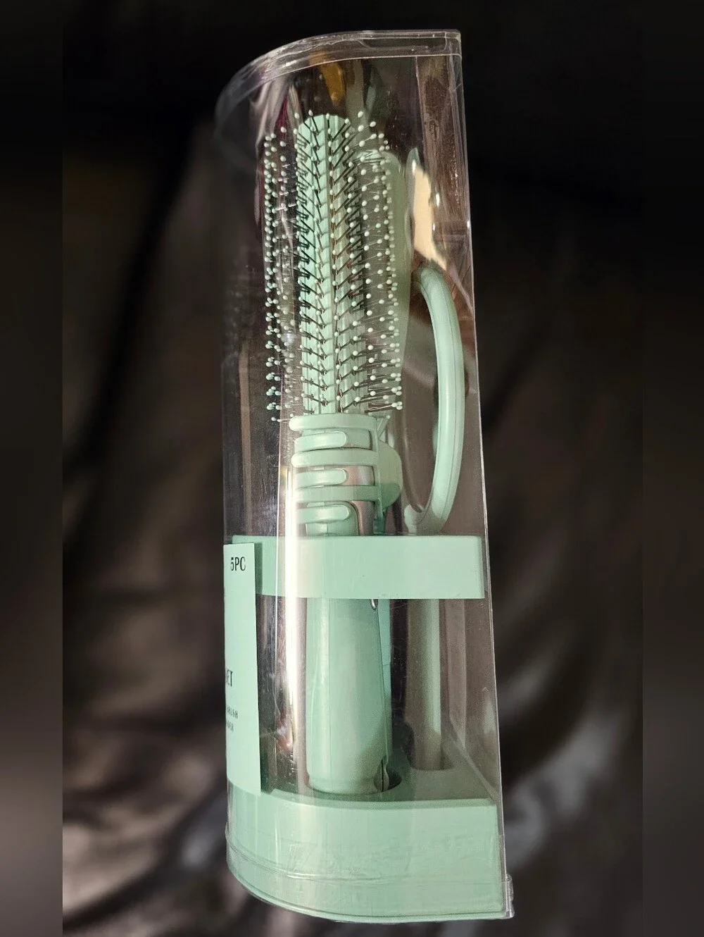 Professional Quality 5-Piece Hair Gift Set Mint Green Brush Mirror Clip NWT